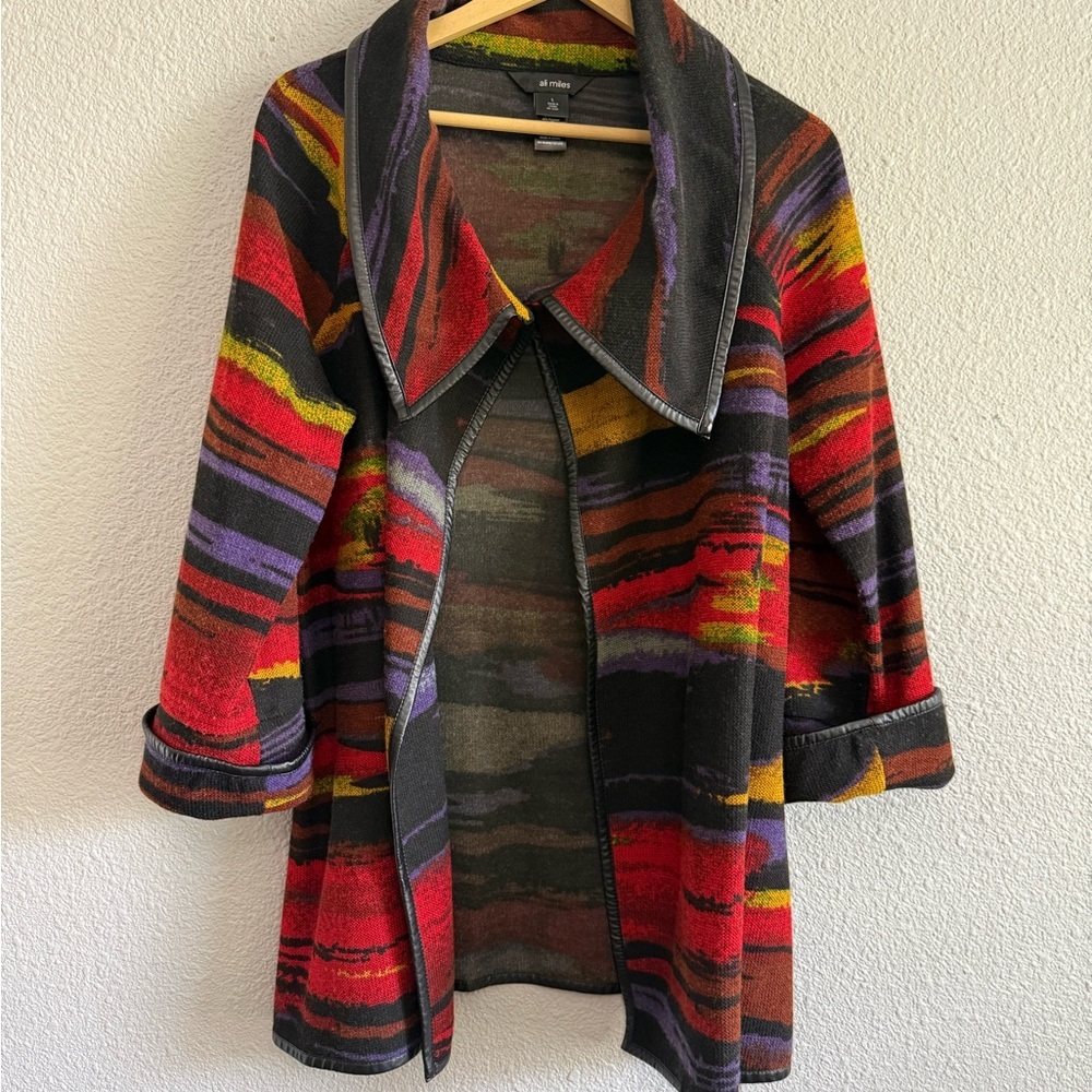 Ali Miles Southwestern Aztec Blanket Sweater/Jacket Size Large Cowl Neck - Picture 2 of 6